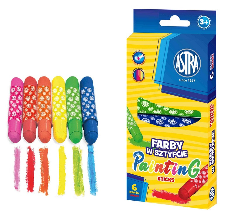 Farby w sztyfcie okrągłe 6 kolorów jumbo 320024001 Astra